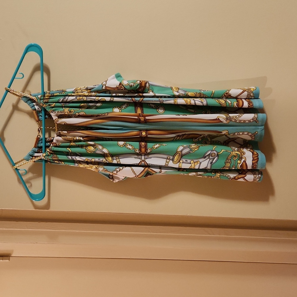 Cache multi colored tank top with gold straps size large